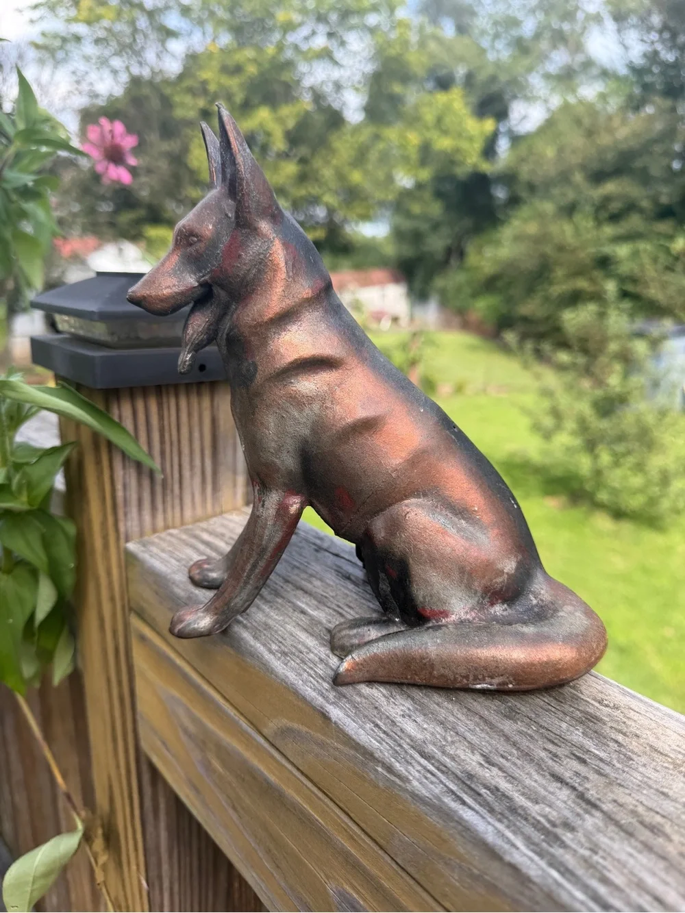 Vintage German Shepherd Dog Figurine Sitting Pose Metal Statue Copper 7.75”